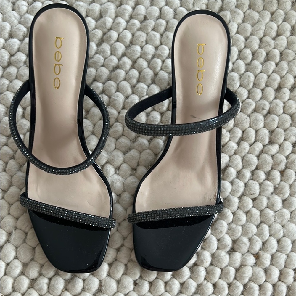 Bebe Black Rhinestone Heels
